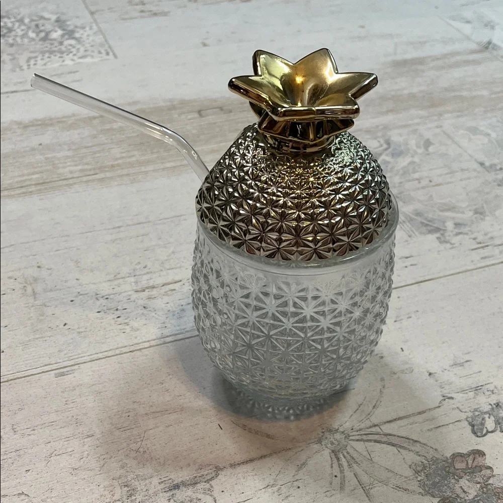 Pineapple Glass Cup with Gold and Silver Metal Top